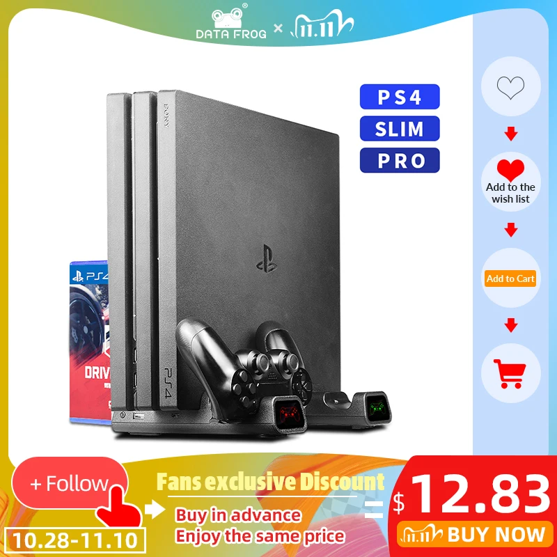 

DATA FROG Vertical Cooling Fan Stand For PS4/PS4 Slim/PS4 PRO Console Dual Controller LED Charger Station For SONY Playstation 4