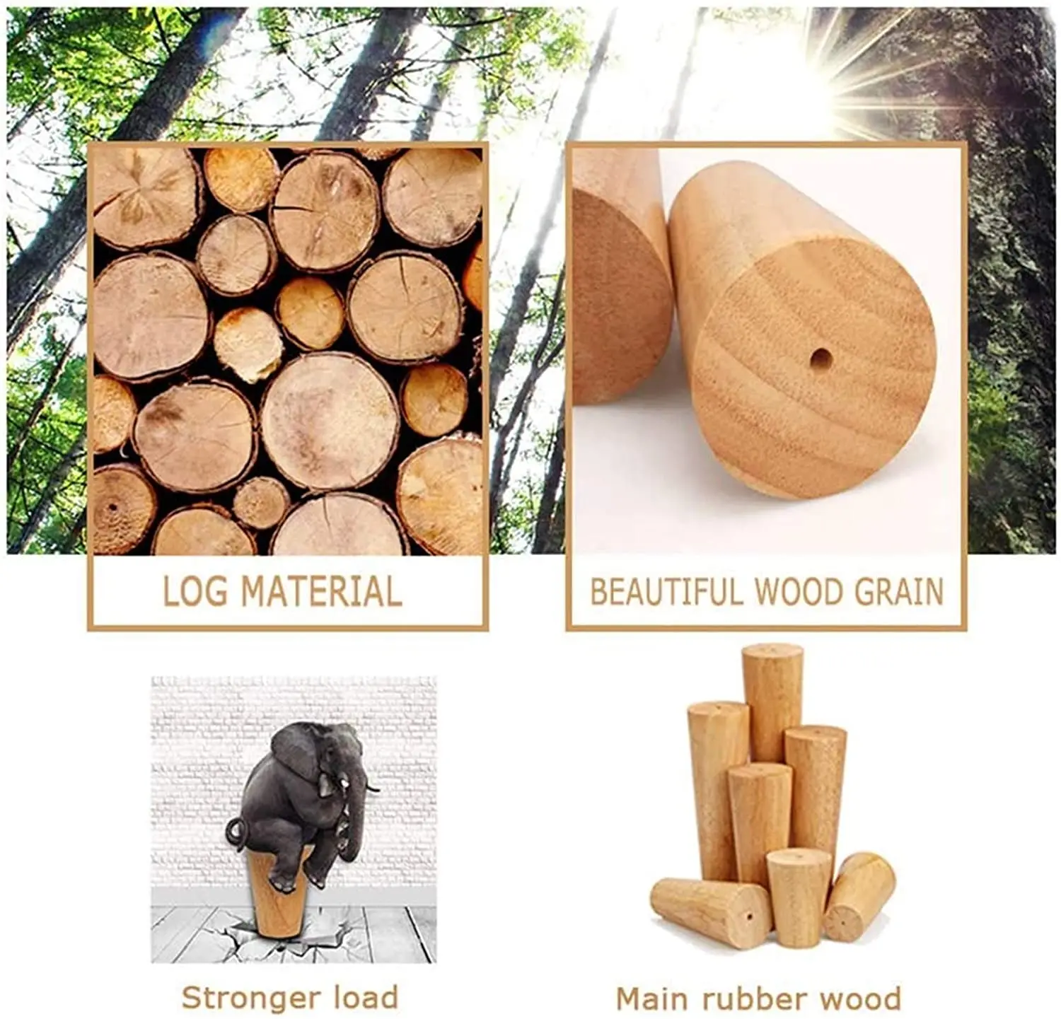 1pcs Solid Wood Legs for Furniture，Inclined Cone Sofa Bed Cabinet Table and Chair Replacement Feet Sloping Feet Multi-size