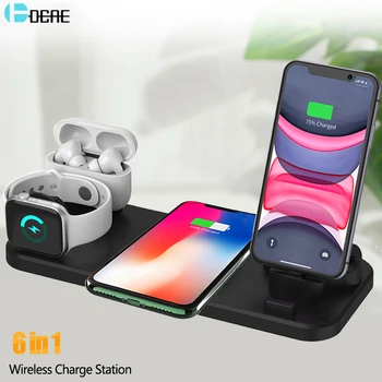 

DCAE 6 In 1 Qi Wireless Charger Stand Dock for Apple Watch 5 4 3 2 iPhone 11 XS XR 8 Airpods Pro USB C 10W Fast Charging Station