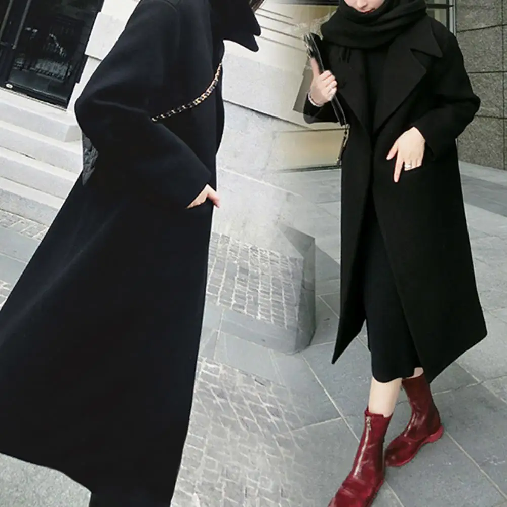 Женское зимнее однотонное пальто с воротником с лацканами, плотное тонкое длинное пальто, теплая верхняя одежда