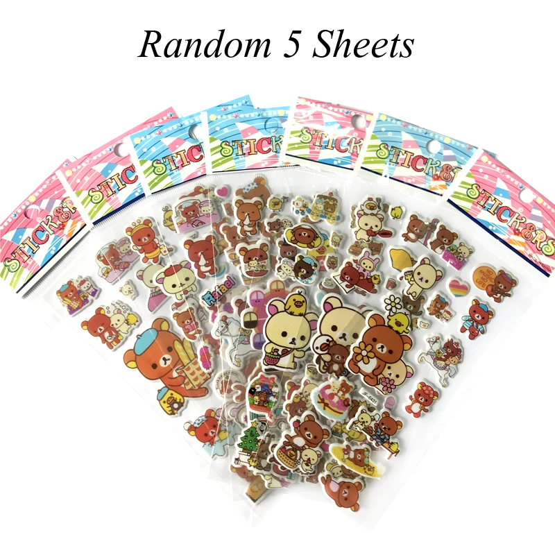 25/10/5 Sheets 3D Puffy Bubble Stickers Cartoon Princess cat Waterpoof DIY Baby Toys for Children Kids Boy Girl GYH - Цвет: 5 Bears
