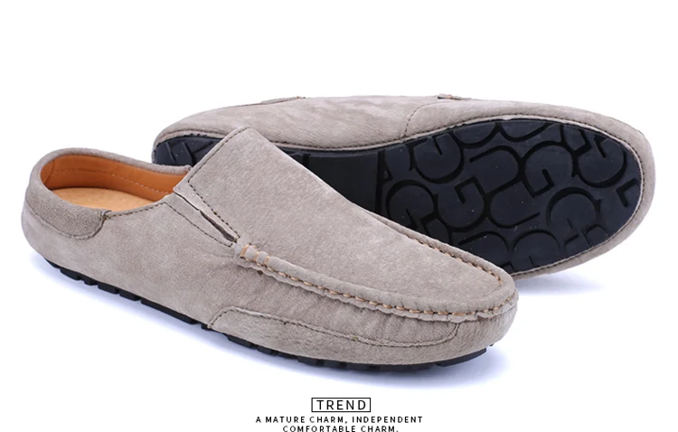 Man Summer Fashion Pig Skin Casual Half Shoe Male Breathable Soft Backless Half Loafers Hombre Open Back Leather Comfy Mocassins