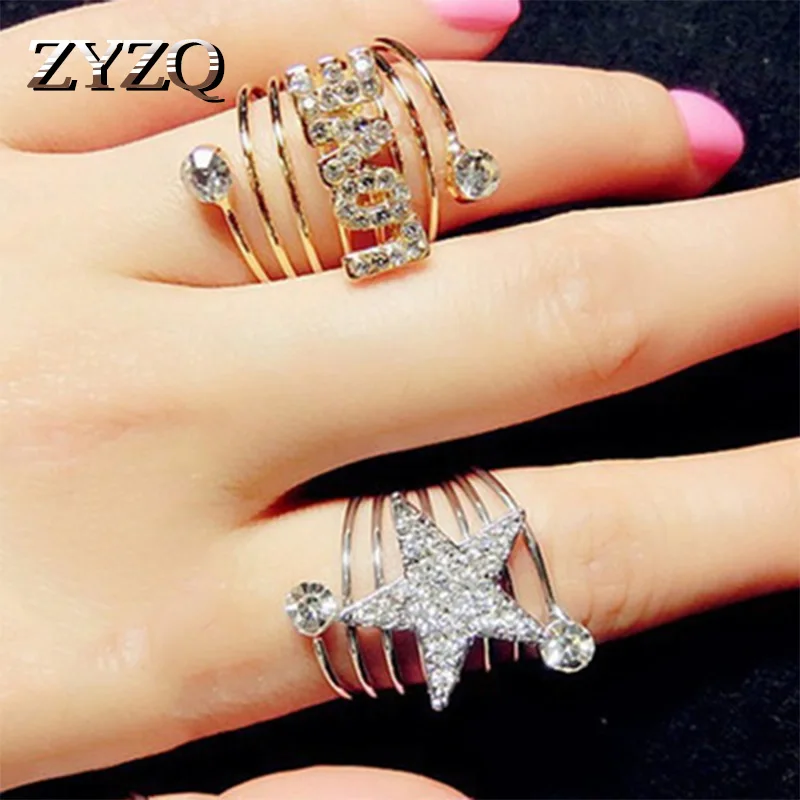 

ZYZQ Trendy Extended Adjustable Knuckle Rings Lovely Letter Love Shaped Hyperbole Star Engagement Euro Style Jewelry Rings