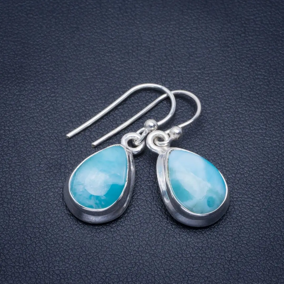 

Natural Caribbean Larimar Handmade Unique 925 Sterling Silver Earrings 1" B2681