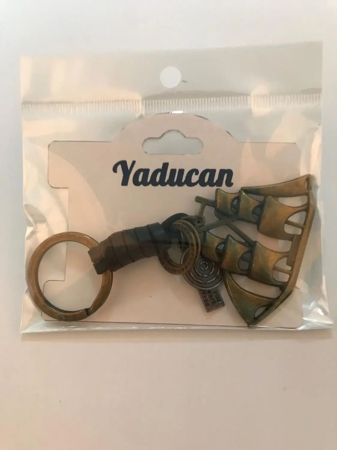 Yaducan 2019 charm jewelry Vintage Handwork Weave Genuine Leather Sailboat Keychain simple Alloy Accessories Men Key Chain