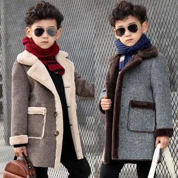 

Children's Woolen Jackets 2019 New Toddler Winter Clothes Kids Boys Casual Plaid Jackets Warm Coats Fashion Long Jackets for Boy