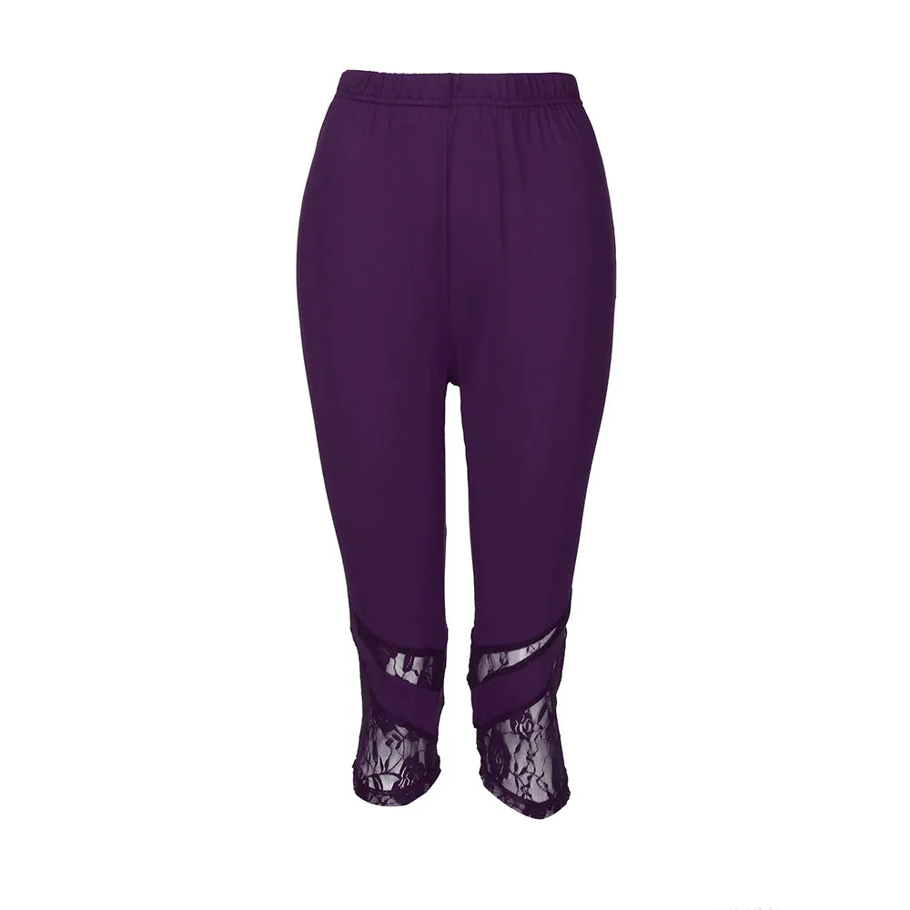 

Women'S Plus Size Cropped Trousers New Fashion Lace Patchwork Elastic Tight Feet Pants Casual Solid Autumn Winter Pantalones#B