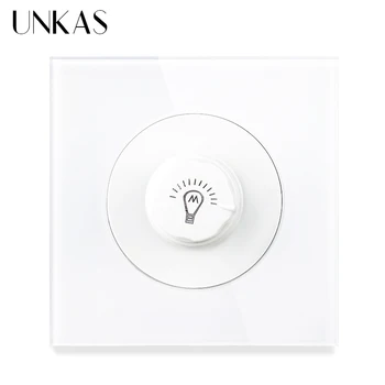 

UNKAS Dimmer Regulator Light Switch Only For Incandescent lamp 86MM*86MM Glass Panel 16A 15~500W AC220V Light Modulator Outlet