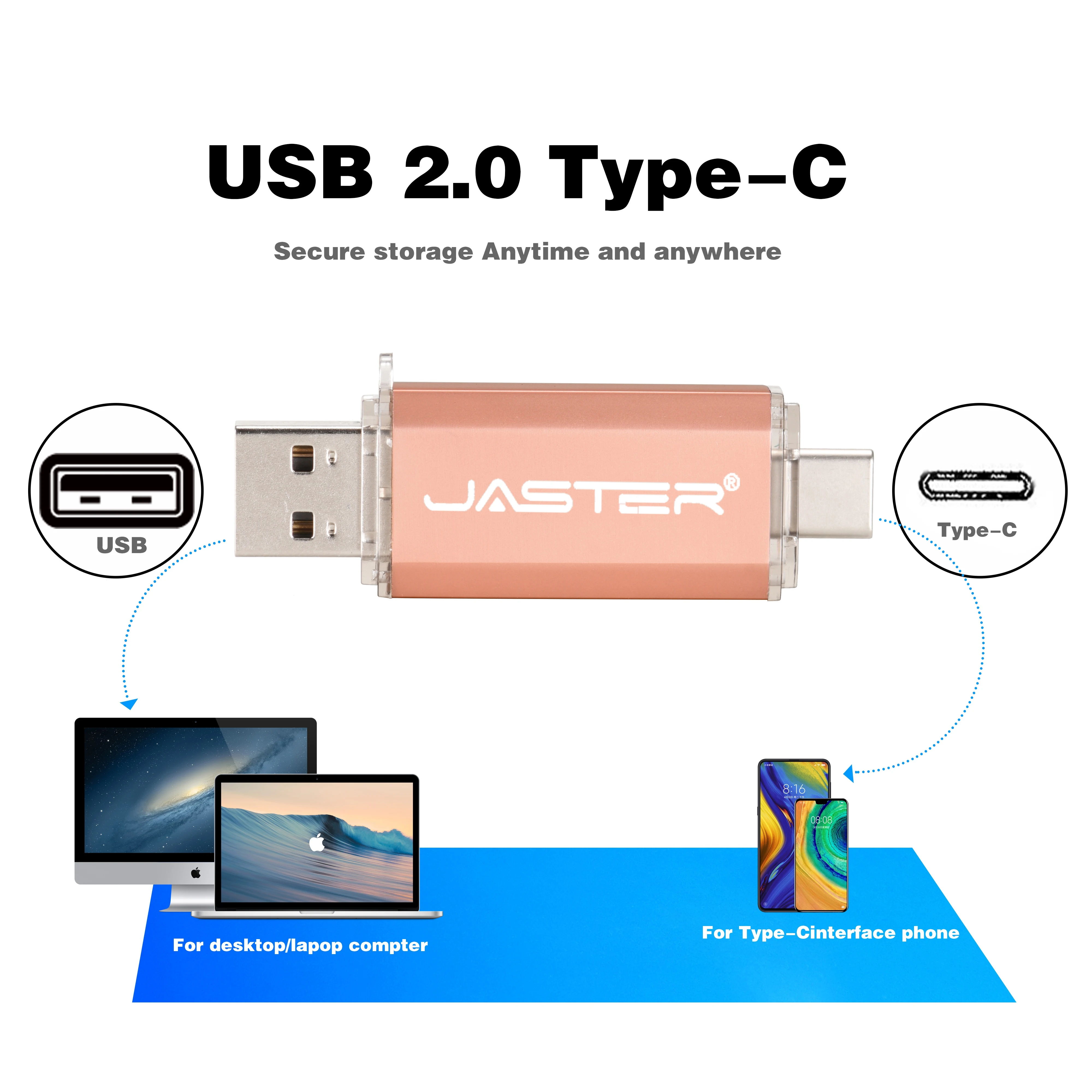 500gb usb stick JASTER TYPE-C Smart Phone USB Flash Drives Metal Pen Drive Golden Hight speed Memory Stick Business U disk 16GB 32GB 64GB 128GB 16gb usb flash drive