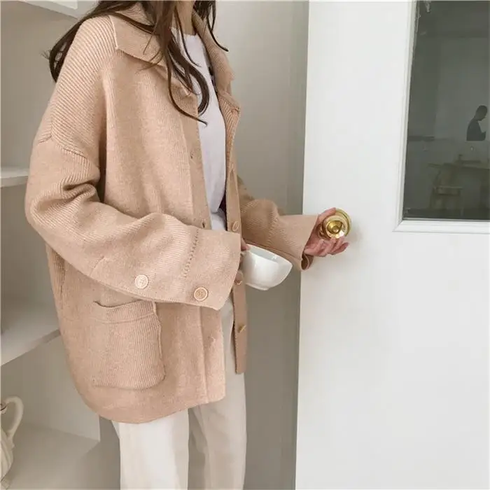 Ulzzang, студенческий стиль, шикарный некрупный Кардиган для девочек, вязаный свитер, женские свитера, Kawaii, Женская Корейская одежда Harajuku, женская одежда - Цвет: apricot