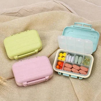 

8 grids organizer container for tablets travel pill box with Seal ring Small box for tablets Wheat straw container#20