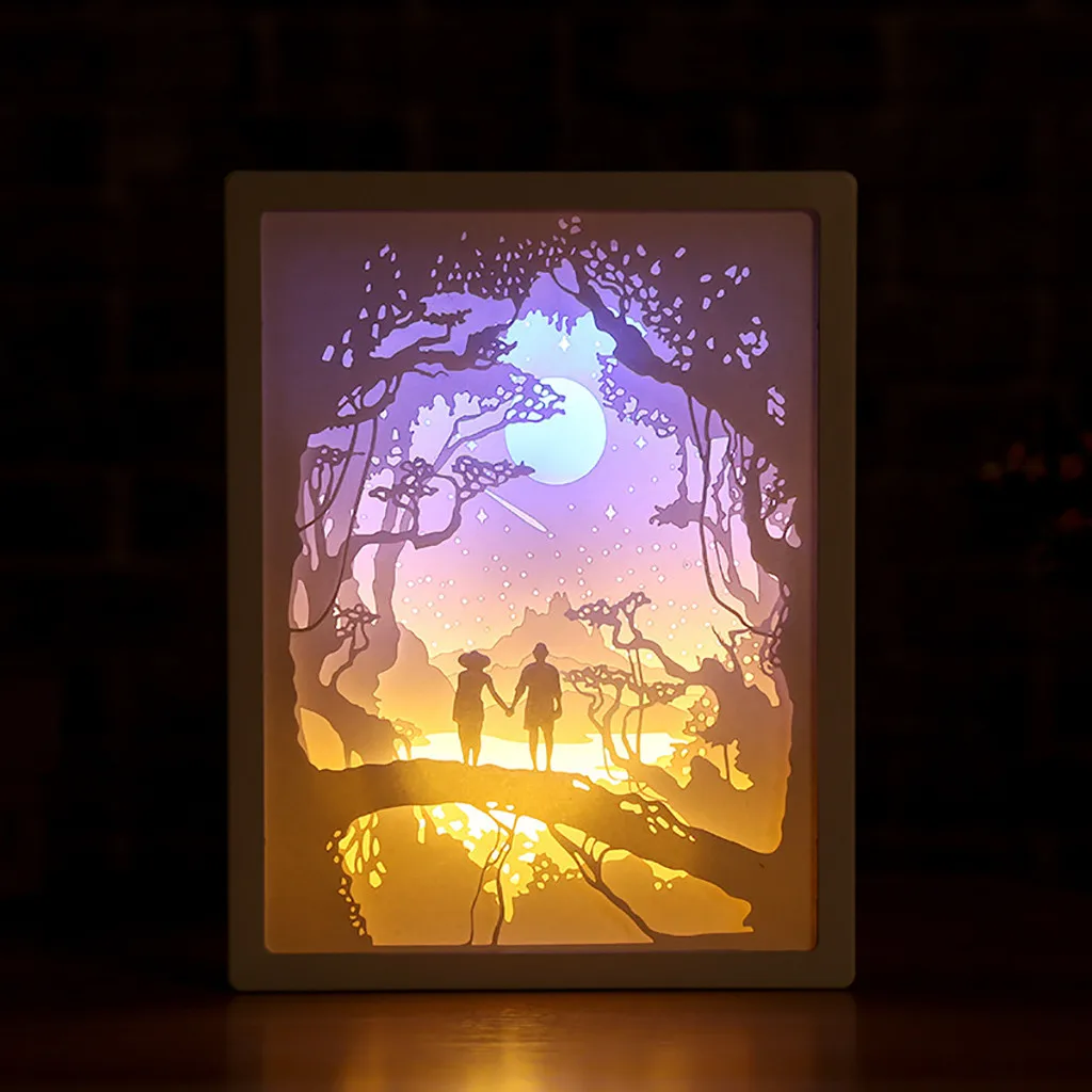 Креативный художественный декоративный светильник, 3D ночник, бумажный светильник, рисунок, светодиодный, настольная лампа для резьбы по бумаге