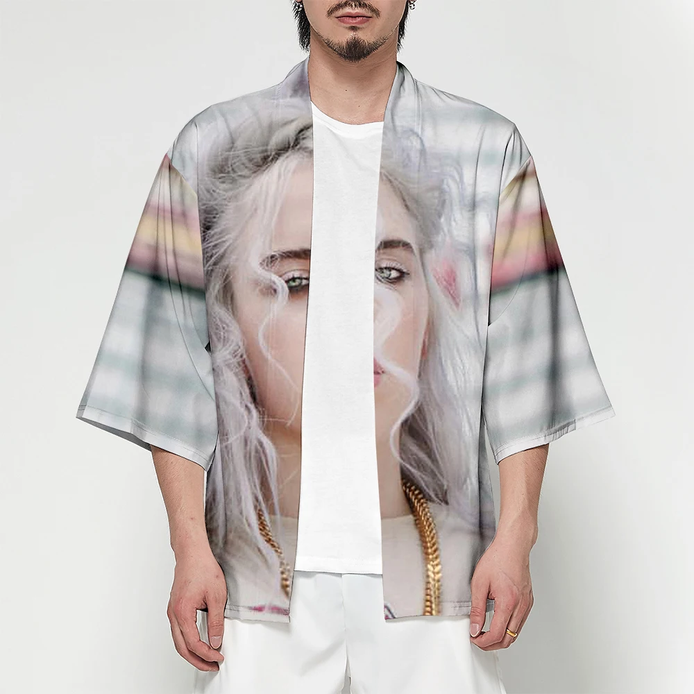 Популярное кимоно Billie Eilish3Dkimono, модное удобное летнее светло-зеленое кимоно-рубашка, кардиган, повседневный короткий японский стильный Топ