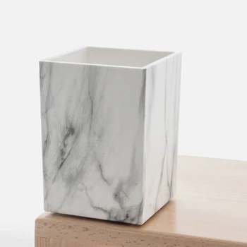 

Smooth Marble Texture Pen Holder Desk Organizer Gift Stationery ABS Makeup Brush Storage Non Slip Stand School Home Office