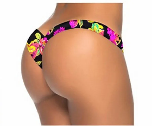 Flower Two-pieces separate bikinis sexy womens low waist swim bottoms black skull swimsuit cheeky micro swimwear brazilian biquini - Цвет: Flower