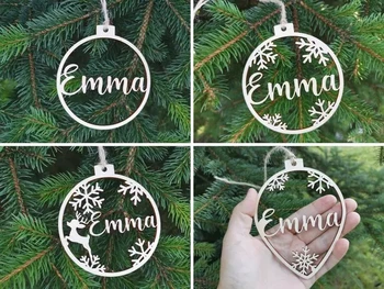 

Personalized name ornaments Custom CHRISTMAS baubles set, Wooden hanging PERSONALISED gift, Laser cut snowflakes CHRISTMAS tree
