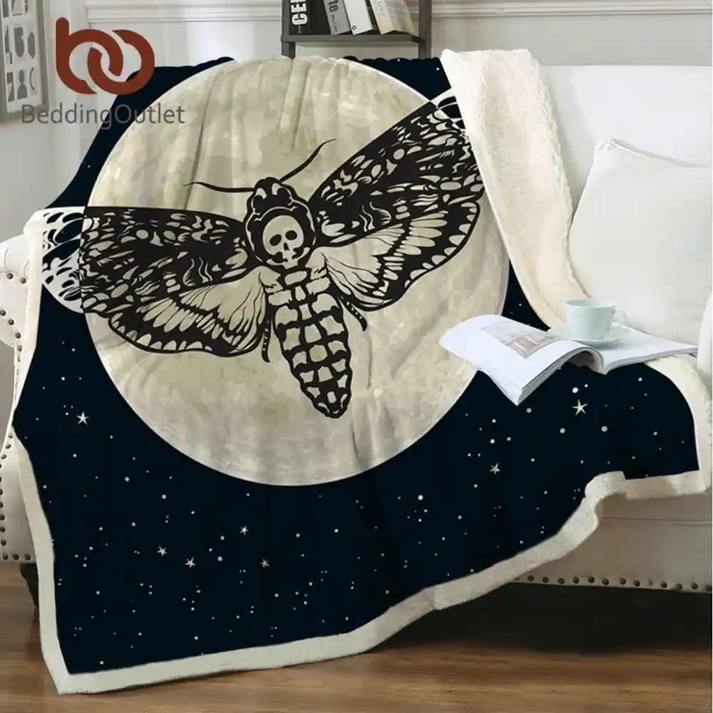 Beddingoutlet Moth Sherpa Throw Blanket Gothic Skull Astrology Bedspreads Butterfly Plush Sofa Blanket Moon Galaxy Bedding Koce Blankets Aliexpress