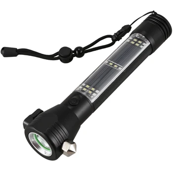 

10 in 1 Solar Power Multi Function Flashlight Defense Glass Breaker Alarm Torch