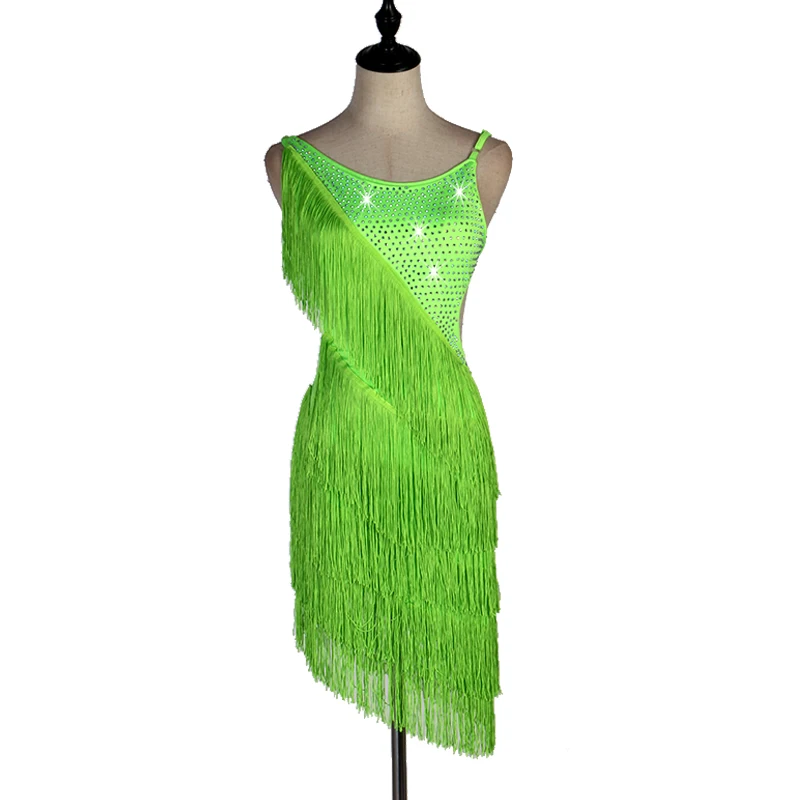 

Latin Dance Competition Dress Women Rhinestone Salsa Dresses White Fringe Dress Rumba Dress Stage Wear Gatsby Dance Clothes