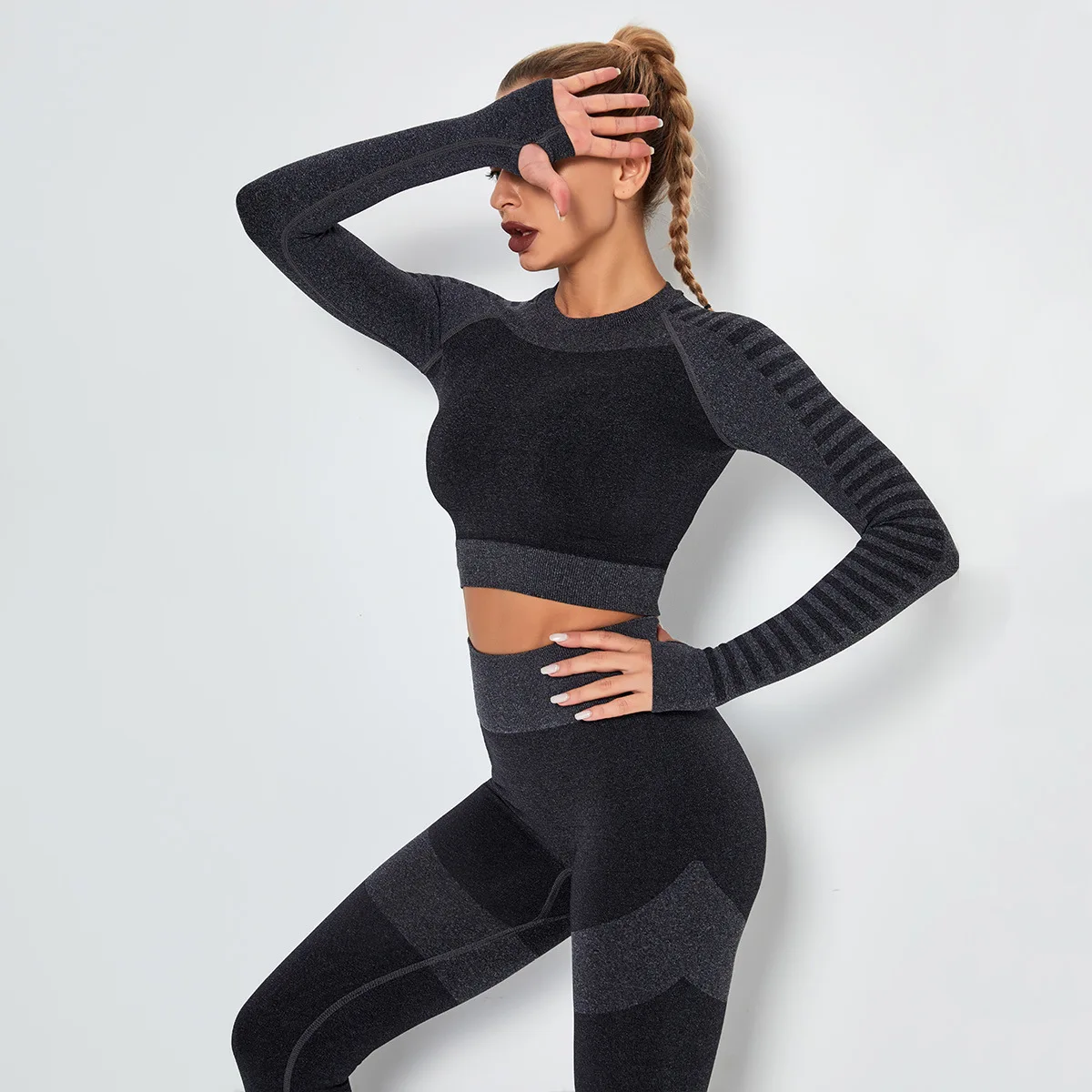 

2020 New Women's Fitness T-Shirt Sport Crop Top Long Sleeve Layer Crew Neck Power Stretch Crop Top Sexy Gym Clothing