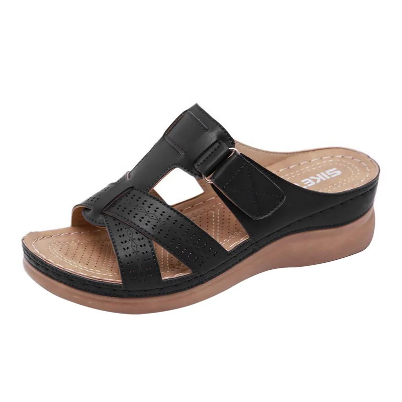 Женские Летние удобные сандалии с открытым носком; очень мягкие ортопедические прогулочные сандалии премиум-класса на низком каблуке; Прямая поставка - Цвет: black