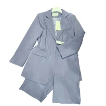 

Female Loose Sets For Women Notched Long Sleeve Patchwork Pocket Blazer High Waist Solid Pants Casual Two Piece Set