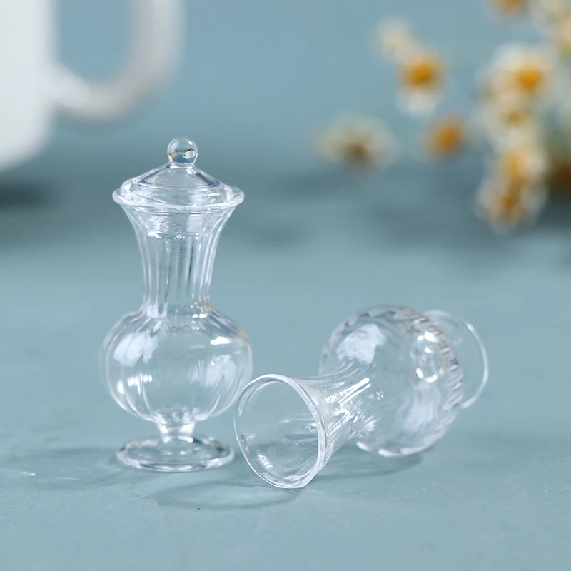 1Pc 1:12 Dollhouse Miniature Vase Glass Candy Jar Simulation Candy Bottle Flower Plant Vases Model Doll House Decor Toy