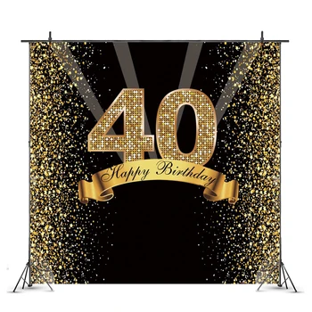 

Golden 40th Photography Backdrop Happy Birthday Party Glitter Photo Background Decoration Studio Prop Banner