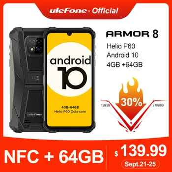 Перейти на Алиэкспресс и купить Ulefone Power Android 8, 10 прочный мобильный телефон NFC Helio P60 4 Гб + 64 Гб мобильный телефон Octa-core 2,4 г/5G Wi-Fi 6,1 ''Водонепроницаемый смартфон