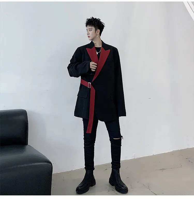 Краш цвет корейский Жених мужчин Slim Fit ткать приносить парадный костюм Человек Ternos Masculino Весна длинный рукав ремень украшения