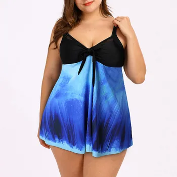 

Two Pieces Sexy Women Bowknot Tie Front Tankini Set Printing Gradient Swimwear Plus Size Swimsuit For Ladies Bathing Beachwear