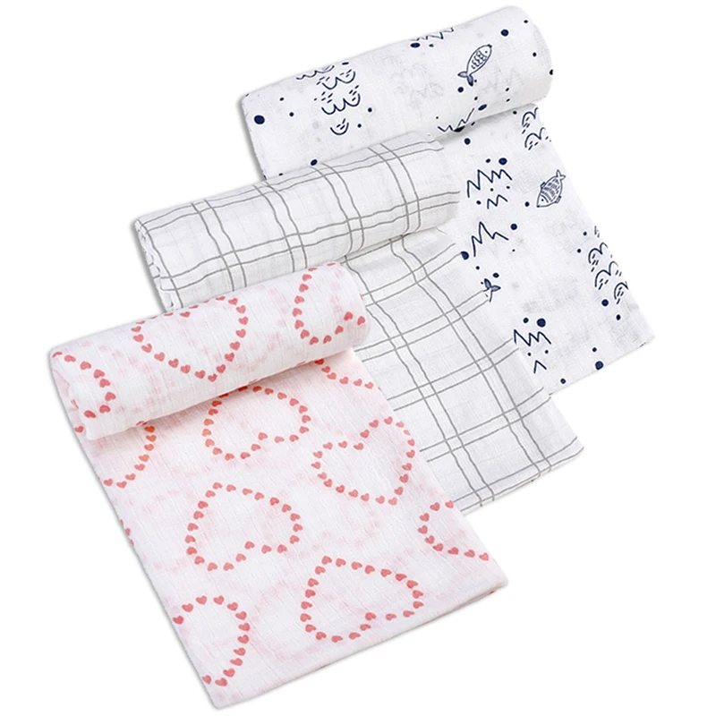

3Pc/lot Set 100% Muslin cotton Baby Swaddling Blanket Newborn Soft Warm Washable Swaddle Towel Infant Baby Cartoon Print Towel