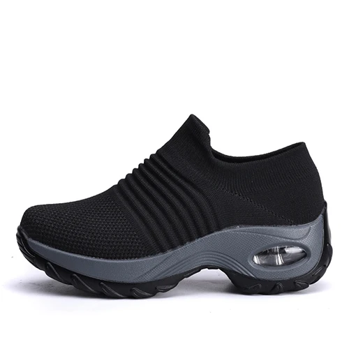 LINGGE/Женская обувь-свитер; носки; обувь с глубоким вырезом; дышащие лоферы на платформе; нескользящие стильные туфли на легкой подошве; размеры 42 - Цвет: Black
