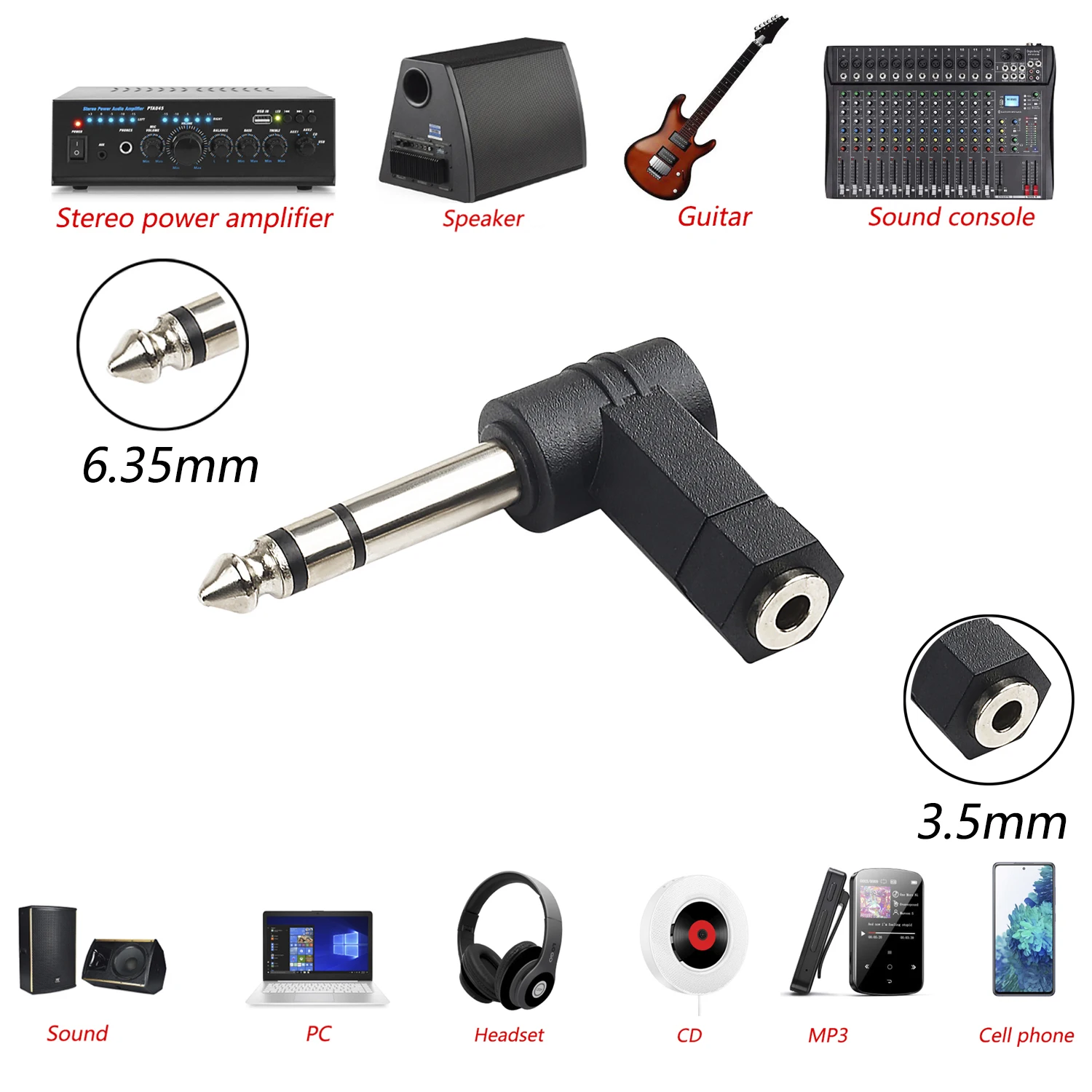 90 Degree 3.5mm to 6.35mm Mono Jack Stereo Audio Adapter Plug - AUX Headphone Cable Converter Description Image.This Product Can Be Found With The Tag Names 35mm male 635mm female audio adapter jack, Jack adapter 35mm stereo 635mm mono, Stereo adapter 35mm male jack 635mm