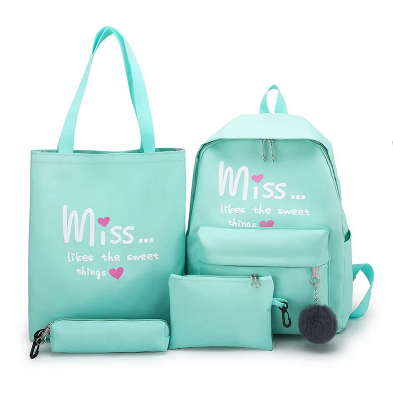 Oeak 4 шт./компл. женские школьные рюкзаки нейлоновая школьная сумка для подростков девочек Студенческая Книга сумка для мальчиков сумка Bolsas Mochilas Sac Dos - Цвет: green 2