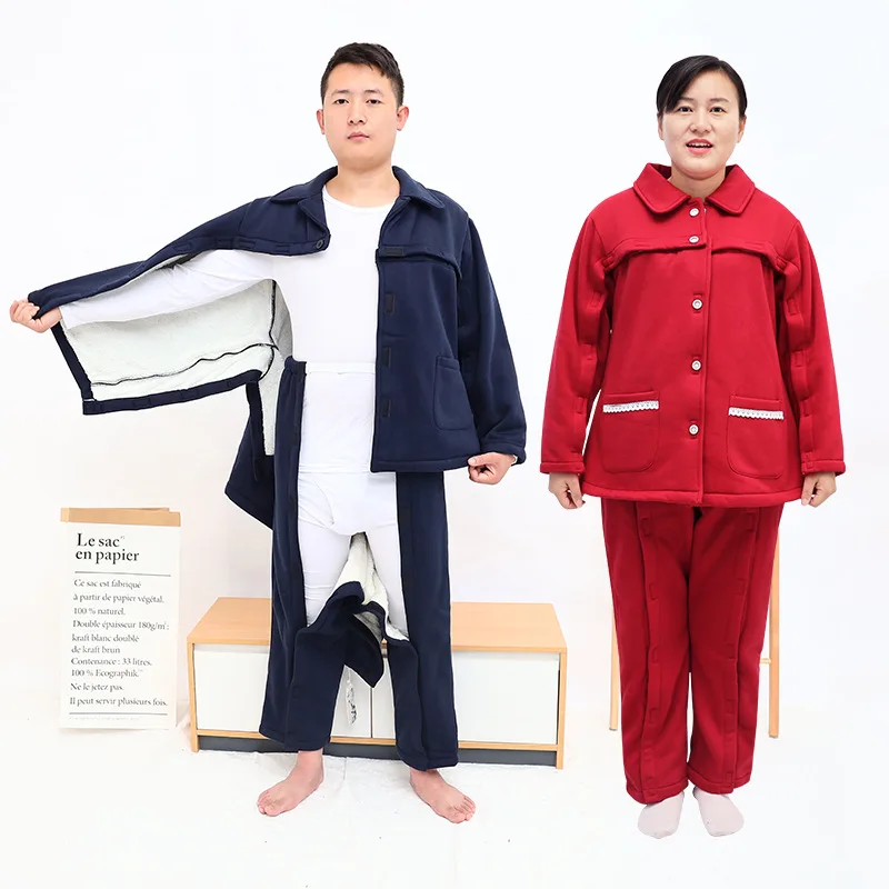 

Winter Long Sleeve Patient Gown Velvet/Thick Cotton Easy To Wear Clothes For Fracture Surgery Paralysis/Long-Term Bedridden