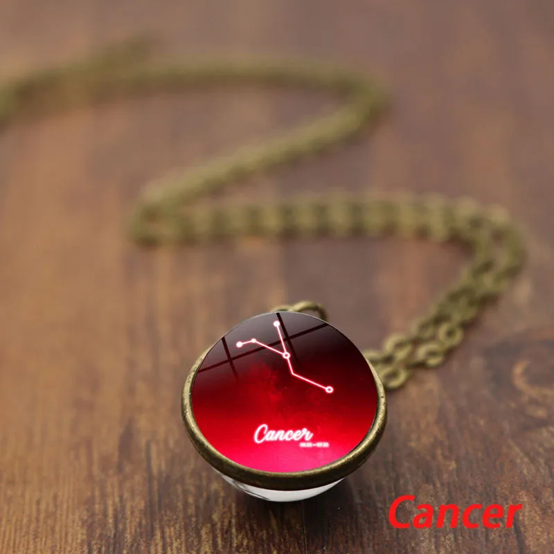 Cancer Модное ожерелье со зодиаком для женщин, женское ожерелье со знаком звезды, ожерелье с подвеской из стеклянного шара, эффектное ожерелье для девочек, подарок на день рождения для влюбленных - Окраска металла: Cancer