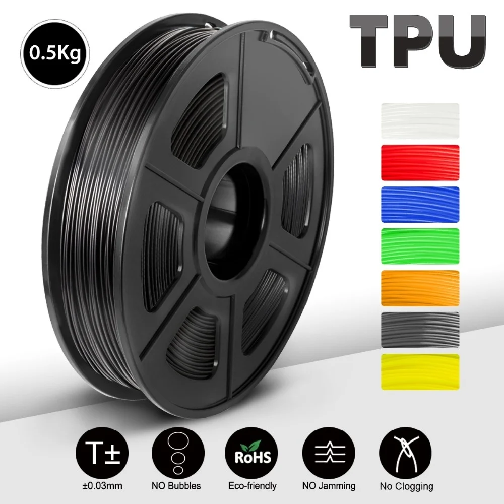 SUNLU TPU 0.5kg Flexible Filament with full color 1.75mm for Flexible DIY gift or model printing ship with 5 pieces pla petg abs