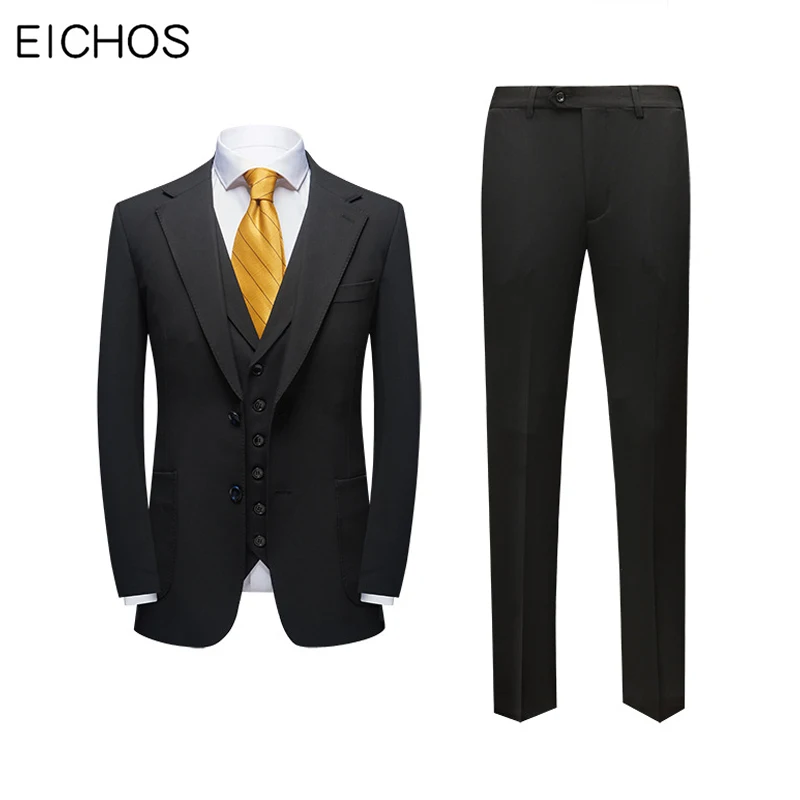 ツをネット通販で購入 Eichos男性のスーツ朝の結婚式のスーツ最高の男の3のpeicesスーツ ブレザー パンツ ベスト カスタムメイド 黒スーツ 最安値 Www Zraka Com