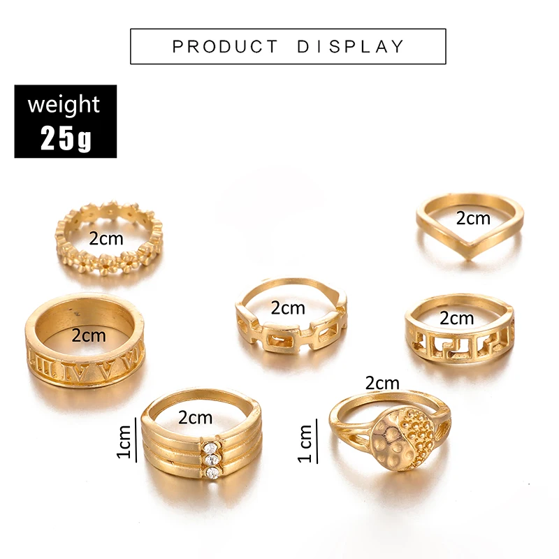 docona Punk Gold Color Greek alphabet Tai Chi Ring Set for Women Girl Metal Geometric Knuckle Midi Rings Set Anillos 9076
