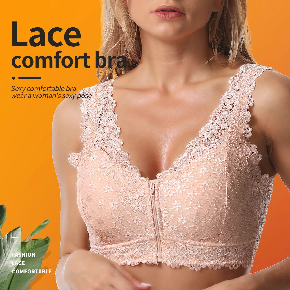 Lace Bras Bralette Top, Front Zipper Bra, Lace Push Bra