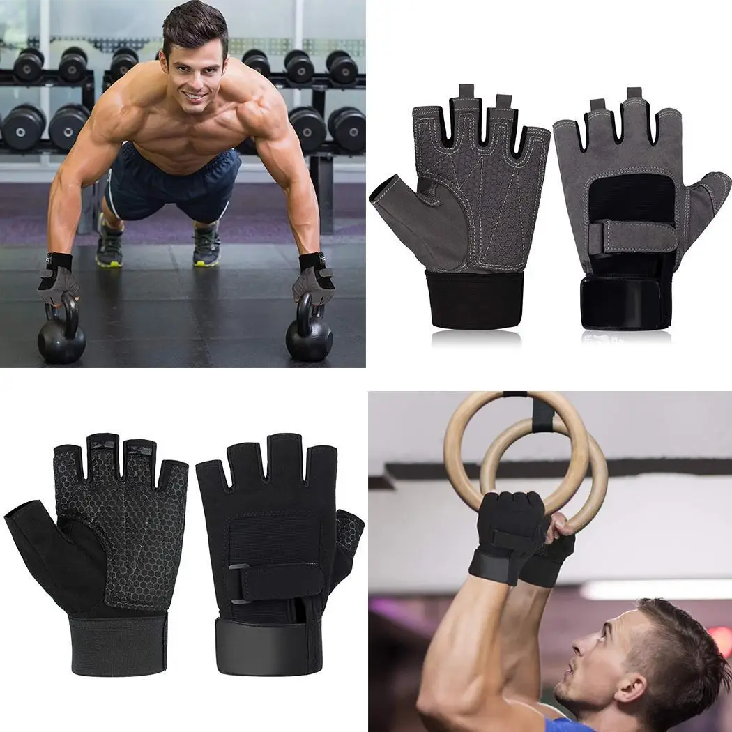 Men Cycling Rowing Weightlifting Power Grip Half Adults Finger Black, Gray Pair of Sports Exercise Gloves