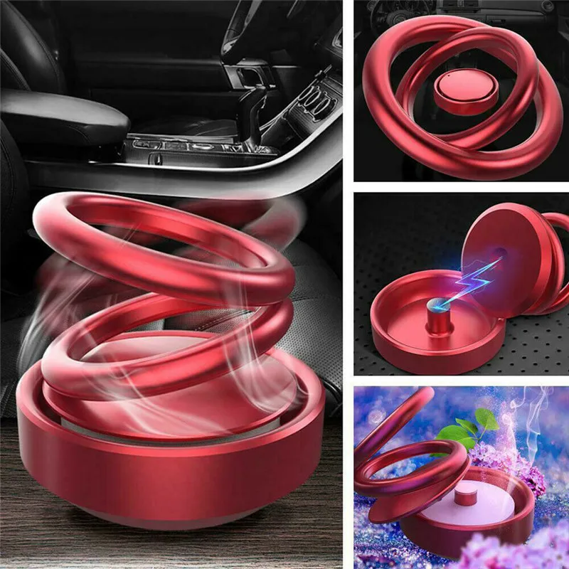 

Double ring rotating aromatherapy metal texture car aromatherapy decoration floating rotating perfume Car Freshener Accessories