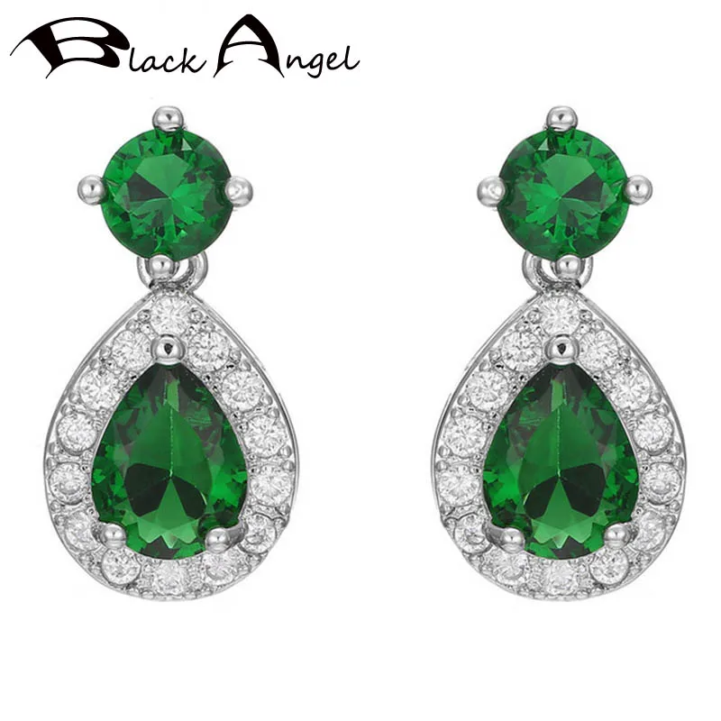 

BLACK ANGEL 2020 New Big Water Drop Shaped Luxury Emerald 925 Silver Green Gemstone Stud EarringsFor Women Jewelry Gift