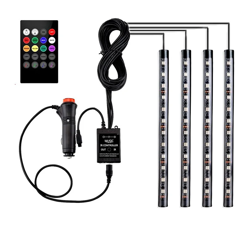 

4pcs Car RGB LED Strip Light Car Styling Decorative Lamps Car Decorative LED Strip Lights Atmosphere LED Light With Remote