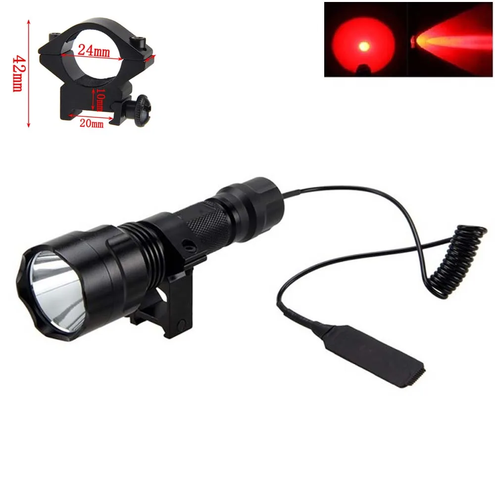 Портативный C8 CREE XM-L T6 белый/зеленый/красный светодиодный тактический фонарь 18650 аккумулятор фонарь для охоты высокого качества luz - Испускаемый цвет: Красный