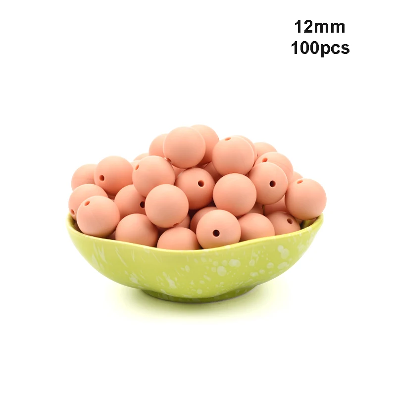 Peach LOFCA 12 мм, 100 шт./лот, бусины из пищевого силикона, Прорезыватель для зубов, круглые бусины, Детская жевательная для прорезывания зубов, Силиконовые Прорезыватели для самостоятельного изготовления - Цвет: Peach