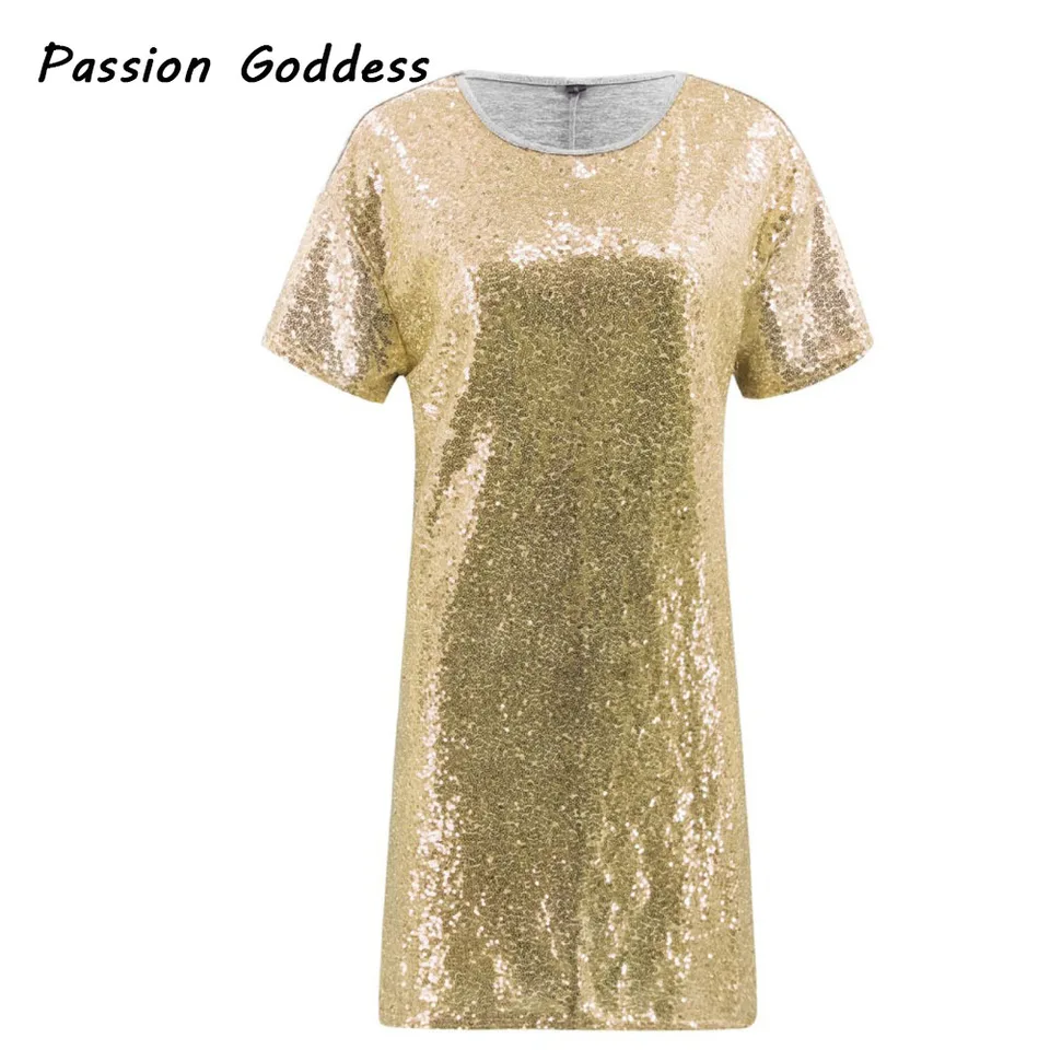 gold sequin t shirt dress