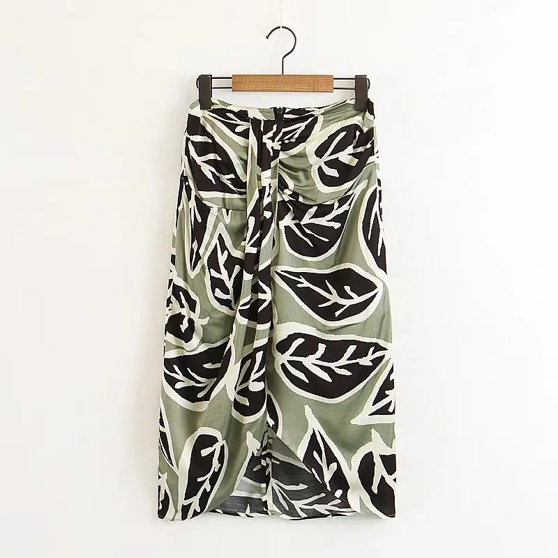 

Xqb-8322 Skirt 18 Summer Wear New Style High-waisted Leaves Printing Skirt