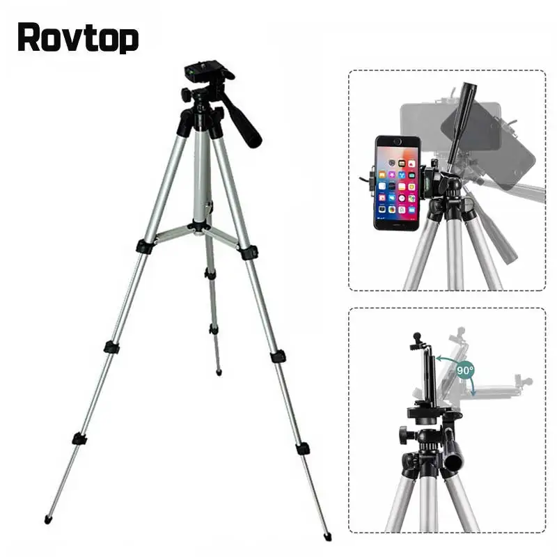 

Professional Foldable Camera Tripod Holder Stand Screw 360 Degree Fluid Head Tripod Stabilizer Aluminum with Phone Holder